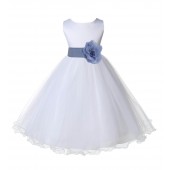 White/Bluebird Tulle Rattail Edge Flower Girl Dress Wedding Bridal 829S