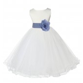 Ivory/Bluebird Tulle Rattail Edge Flower Girl Dress Pageant Recital 829S