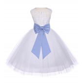 Ivory/Bluebird Floral Lace Bodice Tulle Flower Girl Dress Bridesmaid 153T