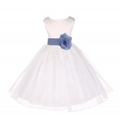Ivory/Bluebird Satin Bodice Organza Skirt Flower Girl Dress 841S