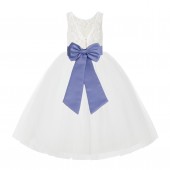 Ivory / Bluebird V-Back Lace Flower Girl Dress Lace Tutu Dress 212NOFT