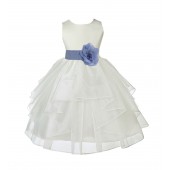Ivory/Bluebird Satin Shimmering Organza Flower Girl Dress Wedding 4613T