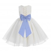 Ivory / Bluebird Lace Organza Flower Girl Dress 186T