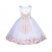 White/Blush Pink Lace Top Tulle Floral Petals Flower Girl Dress 165T