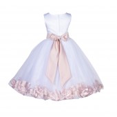 White/Blush pink Lace Top Tulle Floral Petals Flower Girl Dress 165S