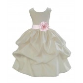 Ivory/Blush Pink Satin Pick-Up Flower Girl Dress Bridesmaid 208S