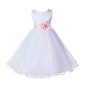 White/Blush Pink Tulle Rattail Edge Flower Girl Dress Wedding Bridal 829S