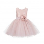 Blush Pink Sparkling Sequins Mesh Tulle Flower Girl Dress Stylish 124