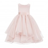 Blush Pink Asymmetric Ruffled Organza Sequin Flower Girl Dress 012S