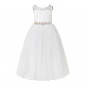 Ivory / Blush Pink A-Line Tulle Lace Flower Girl Dress 178R2