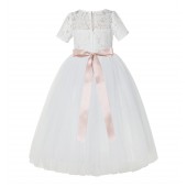 Ivory / Blush Pink Floral Lace Flower Girl Dress Pageant Dress LG2