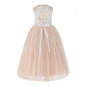 Blush Pink / White Lace Halter Flower Girl Dress Lace Back Dress 213