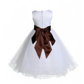 White/Brown Tulle Rattail Edge Flower Girl Dress Wedding Bridal 829S