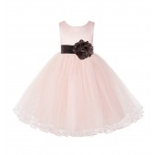 Blush Pink / Brown Tulle Rattail Edge Flower Girl Dress Pageant Recital 829S