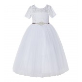 White / Burgundy Floral Lace Flower Girl Dress Vintage Dress LG2