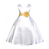White/Canary A-Line Satin Flower Girl Dress Wedding Bridal 821T