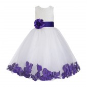 White / Cadbury Regency Floral Lace Heart Cutout Flower Girl Dress with Petals 185T