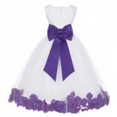 White/Cadbury Tulle Rose Petals Flower Girl Dress Wedding 302T
