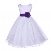 White/Cadbury Satin Bodice Organza Skirt Flower Girl Dress 841S
