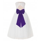 Ivory / Cadbury Regency Lace Tulle Scoop Neck Keyhole Back A-Line Flower Girl Dress 178