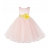 Blush Pink /Canary Tulle Rattail Edge Flower Girl Dress Pageant Recital 829S