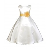 Ivory/Canary A-Line Satin Flower Girl Dress Pageant Reception 821T