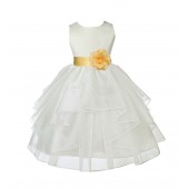 Ivory/Canary Satin Shimmering Organza Flower Girl Dress Wedding 4613T