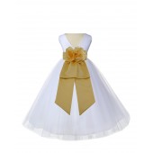 V-Neck Tulle White/Canary Flower Girl Dress Wedding Pageant 108