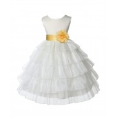 Ivory/Canary Satin Shimmering Organza Flower Girl Dress Pageant 308T