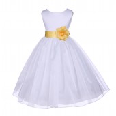 White/Canary Satin Bodice Organza Skirt Flower Girl Dress 841T