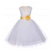 Ivory/Canary Floral Lace Bodice Tulle Flower Girl Dress Bridesmaid 153S