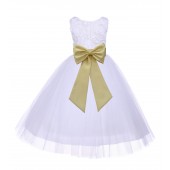 White/Canary Tulle 3D Floral Rose Flower Girl Dress Pageant 152T