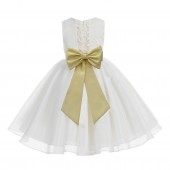 Ivory / Canary yellow Lace Organza Flower Girl Dress 186T