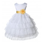 White/Canary Satin Shimmering Organza Flower Girl Dress Wedding 308S