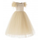 Champagne Vintage Corset Feather Flower Girl Dress Feather Dresses OS1