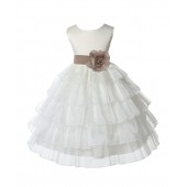 Ivory/Champagne Satin Shimmering Organza Flower Girl Dress Wedding 308S