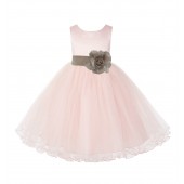 Blush Pink / Champagne Tulle Rattail Edge Flower Girl Dress Pageant Recital 829S