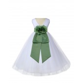 V-Neck Tulle White/Clover Green Flower Girl Dress Wedding Pageant 108
