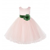 Blush PInk / Clover Tulle Rattail Edge Flower Girl Dress Wedding Bridesmaid 829T