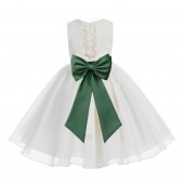Ivory / Clover Green Lace Organza Flower Girl Dress 186T