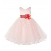 Blush Pink / Coral Tulle Rattail Edge Flower Girl Dress Pageant Recital 829S