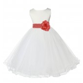 Ivory/Coral Tulle Rattail Edge Flower Girl Dress Pageant Recital 829S