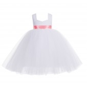 White / Coral Sweetheart Neck Cotton Top Tutu Flower Girl Dress 171R