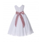 White/Dusty Rose V-Neck Yoryu Chiffon Flower Girl Dress Bridesmaid 503F
