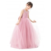 Dusty Rose Illusion Lace Flower Girl Dress 331