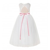 Ivory / Dusty Rose A-Line Tulle Lace Flower Girl Dress 178R4