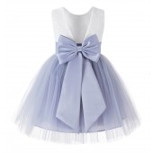 Dusty Lavender Backless Lace Flower Girl Dress V-Back 206T