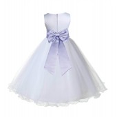 White / Dusty Lavender Tulle Rattail Edge Flower Girl Dress Wedding Bridesmaid 829T