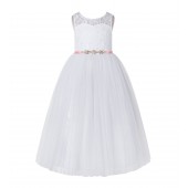 White / Dusty Rose A-Line Tulle Lace Flower Girl Dress 178R4