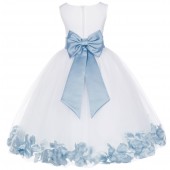 White / Dusty Lavender Tulle Rose Petals Flower Girl Dress Wedding 302T